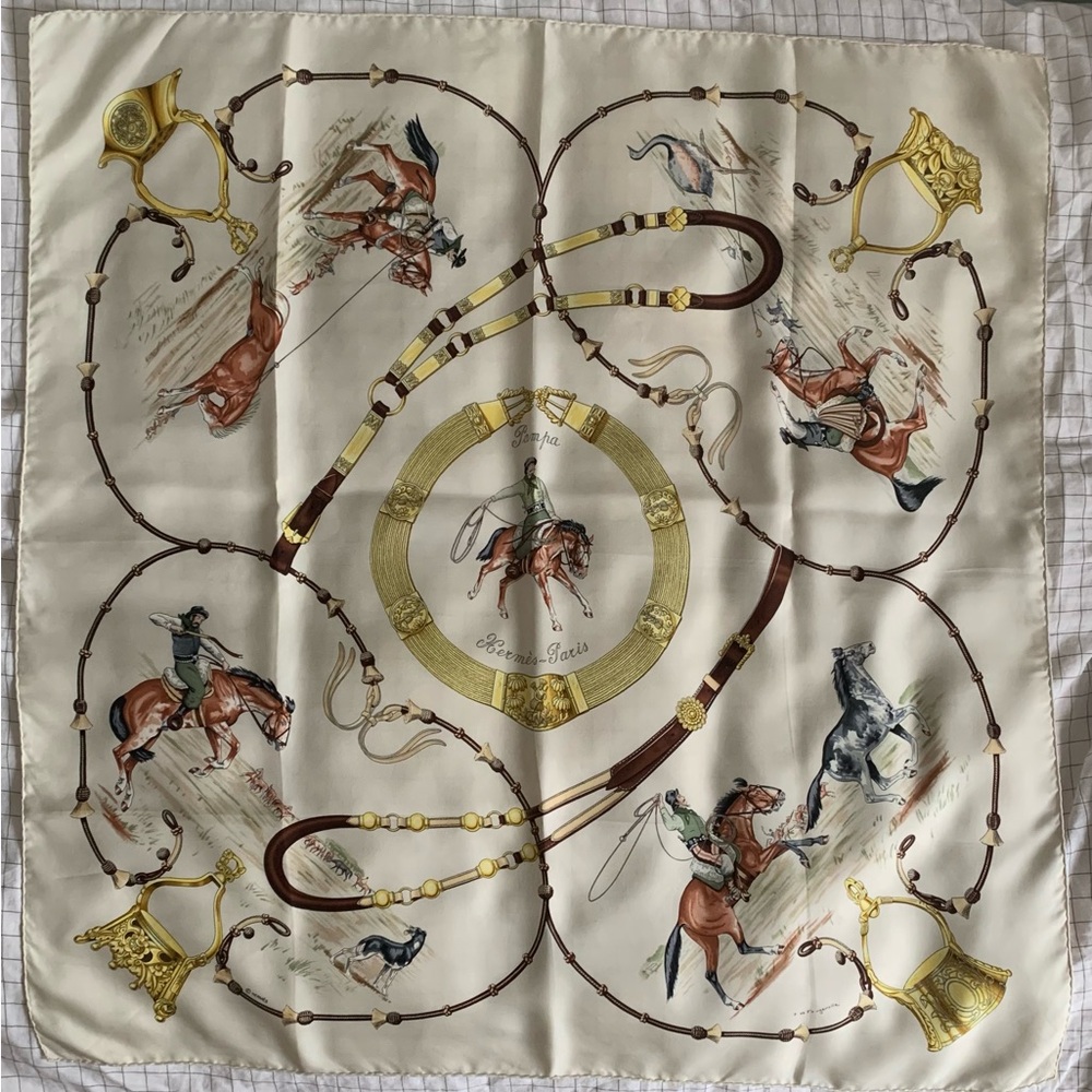 Hermès Carre 90 Pampa Silk scarf Neutral Color Vintage